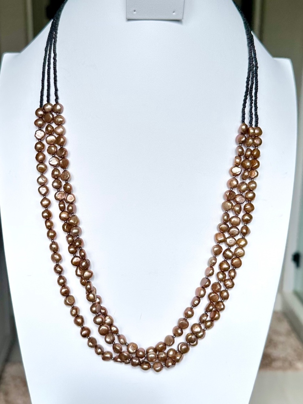 NWT Peyote Bird Free Spirit 26" Multi-Strand Bronze Pearl Concho Button Necklace